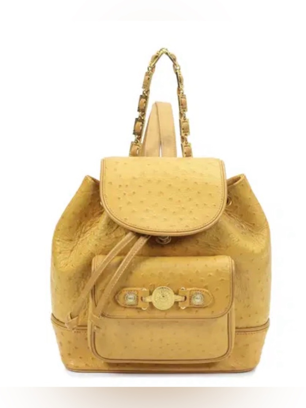 Vintage Gianni Versace ostrich-textured Golden Yellow Sun Medallion backpack